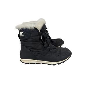 Sorel Boots Womens 6.5 Black Whitney Short Lace Winter Waterproof Insulated Fur